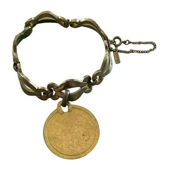 Vintage Monet Gold-Tone Charm Bracelet With Large Round Pendant & Safety Chain - Picture 1 of 9
